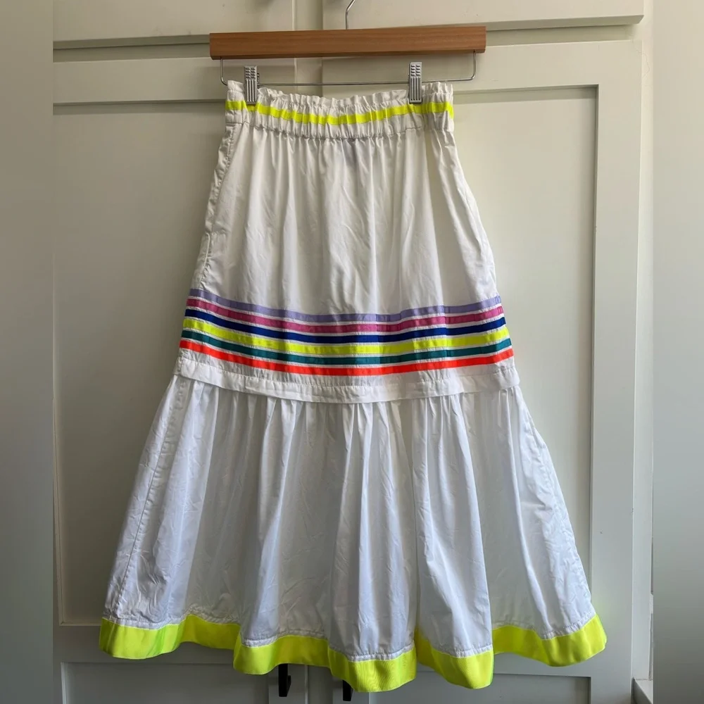 Mira Mikati Rainbow Stripe Neon Trim Tiered Midi Skirt US 6 festival - Picture 3 of 8